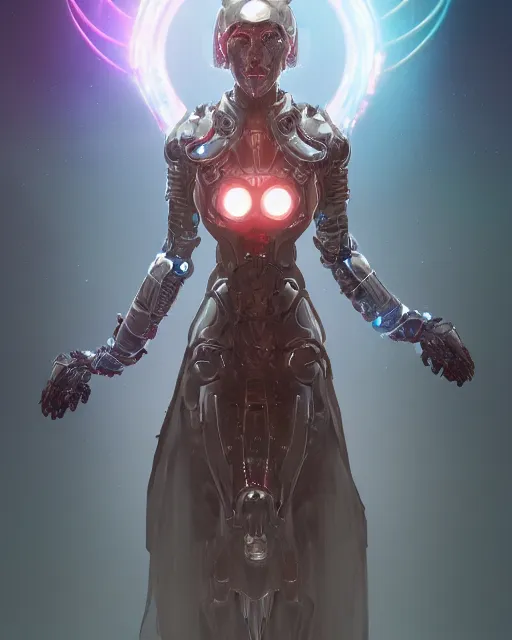 Image similar to benevolent android necromancer, aura of light, artificial intelligence, scifi, futuristic, highly detailed, trending on artstation, lee ji - eun, advanced technology, art by vitaly bulgarov