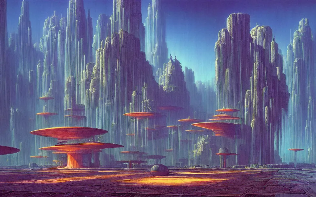 Prompt: a scifi utopian temple, future perfect, award winning digital by bruce pennington art