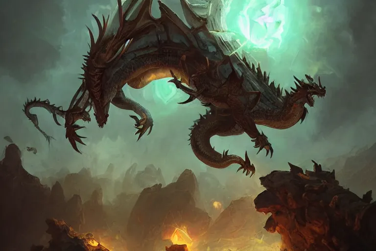 Image similar to a dragon emerging from a portal in the baroque era, league of legends art style, hearthstone art style, epic fantasy style art by Craig Mullins, fantasy epic digital art, epic fantasy card game art by Greg Rutkowski