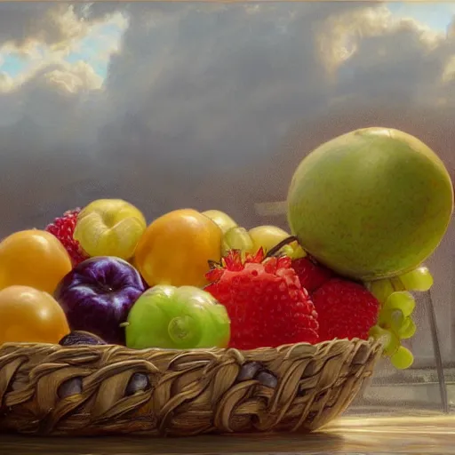 Prompt: photorealistic heaven made of fruit basket, detailed, centered, digital painting, artstation, concept art, donato giancola, joseph christian leyendecker, wlop, boris vallejo, breathtaking, 8 k resolution, extremely detailed, beautiful, establishing shot, artistic, hyperrealistic, beautiful face, octane render, cinematic lighting, dramatic lighting, masterpiece