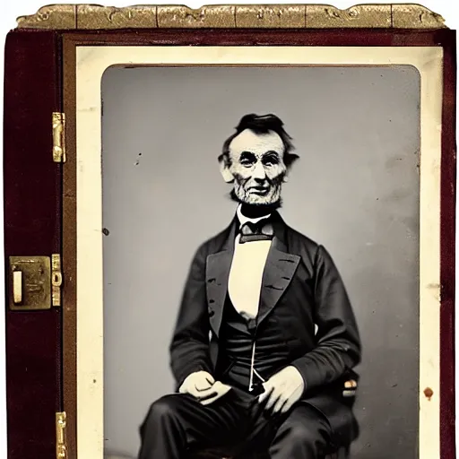 Prompt: Abraham Lincoln surprised in box seat theater balcony, paparazzi photograph, bright flash, wet plate, Mathew Brady, 4k, incredibly detailed