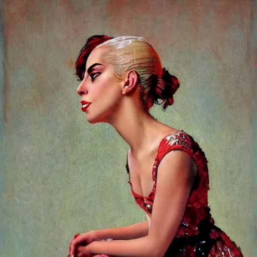 Image similar to lady gaga by norman rockwell