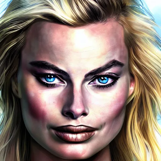 Image similar to beautiful warrior margot robbie, hd digital art, highly detailed