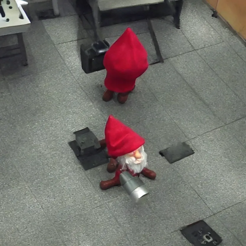 Image similar to cctv footage of a live gnome stealing a socket