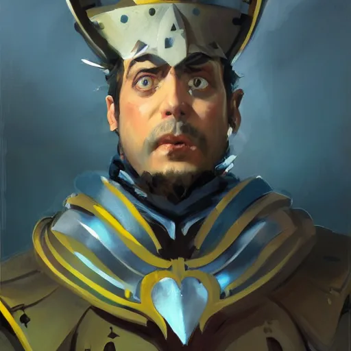 Prompt: greg manchess portrait painting of partially armored knave of hearts from alice in wonderland as overwatch character, medium shot, asymmetrical, profile picture, organic painting, sunny day, matte painting, bold shapes, hard edges, street art, trending on artstation, by huang guangjian, gil elvgren, ruan jia, randy vargas, greg rutkowski