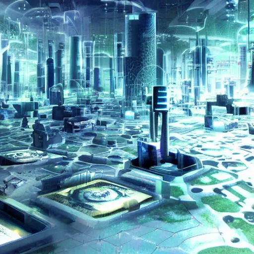 Prompt: a future world where nanotechnology has created a postscarcity society. a scene from this society