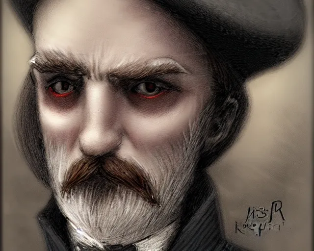 Image similar to closeup profile portrait of jack the ripper walking the streets of victorian london, nicoletta ceccoli, mark ryden, lostfish, max fleischer, hyper realistic, artstation, illustration, digital paint, matte paint, vivid colors, bright, cheerful, detailed and intricate snow environment
