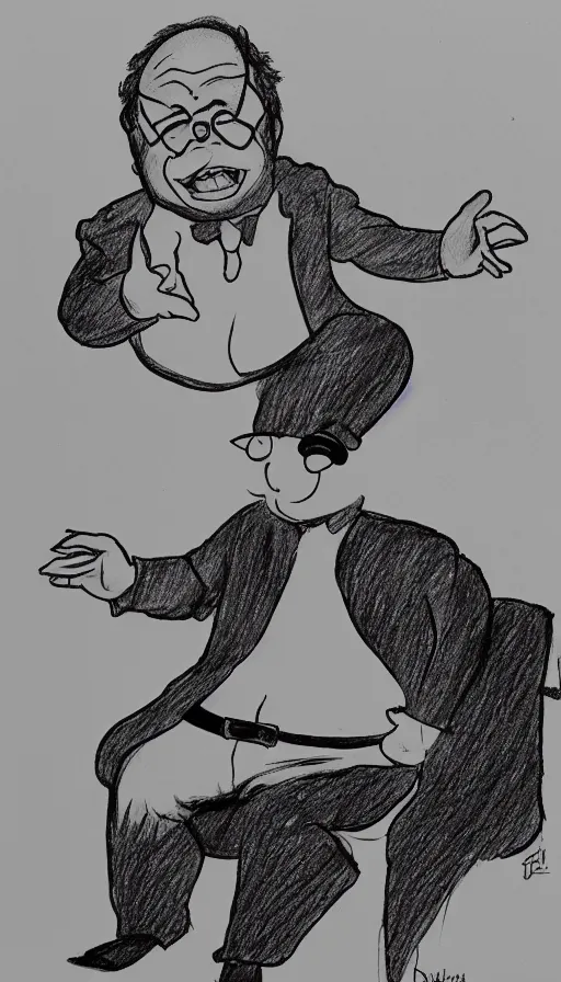 Image similar to Danny DeVito drawn in the style of Cuphead