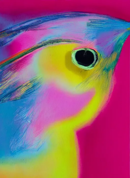 Image similar to a close up of a bird on a pink background, an airbrush painting by ronnie landfield, dribble, lyrical abstraction, airbrush art, ultrafine detail, matte background