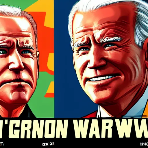 Image similar to gta chinatown wars art style as joe biden on next gta poster, with very detailed content, justify contents center, remove duplicate content.