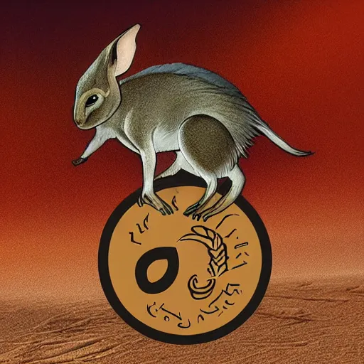 Image similar to circular logo of a muad'dib jerboa from dune