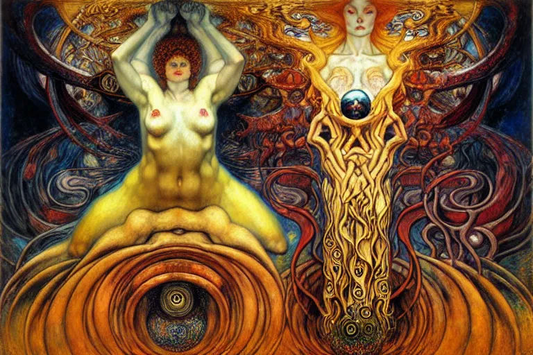 Image similar to Divine Chaos Engine by Karol Bak, Jean Delville, William Blake, Gustav Klimt, and Vincent Van Gogh, symbolist, visionary