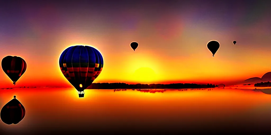 Image similar to hot air balloon, sunset, cartoon