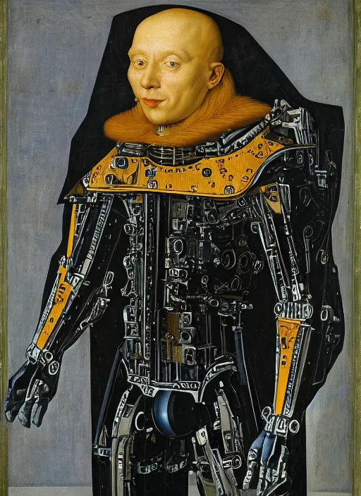 Image similar to a portrait of ED-209 by Jan van Eyck