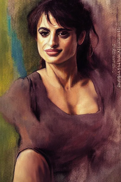 Image similar to oil painting, portrait of penelope cruz, artwork by edgar degas