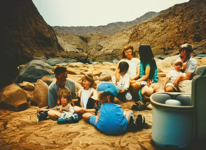 Prompt: photo of a family vacation to most liminal space in the world, fujifilm velvia 5 0, color photography, sigma 2 8 mm