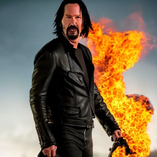 Image similar to keanu reeves as ghostrider 8 k detailed