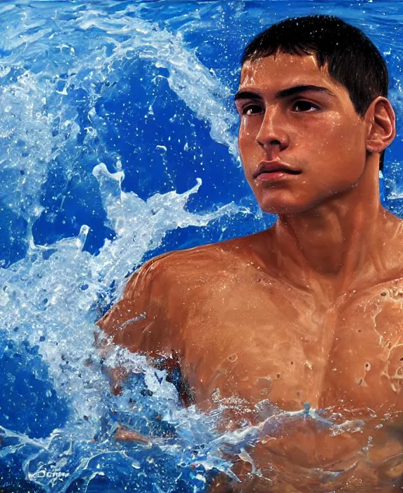 Prompt: heroic portrait of a young mexican swimmer. art by denys tsiperko and bogdan rezunenko, hyperrealism