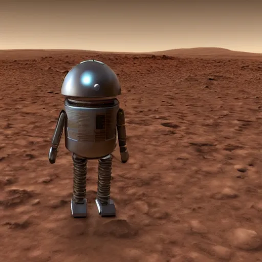 Image similar to realistic human - like android on mars, alone, apocalypse, low power, realistic light and shadow effects