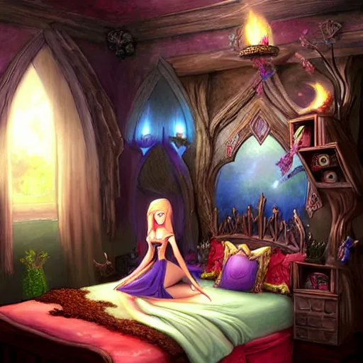 Prompt: fantasy art elven girl bedroom