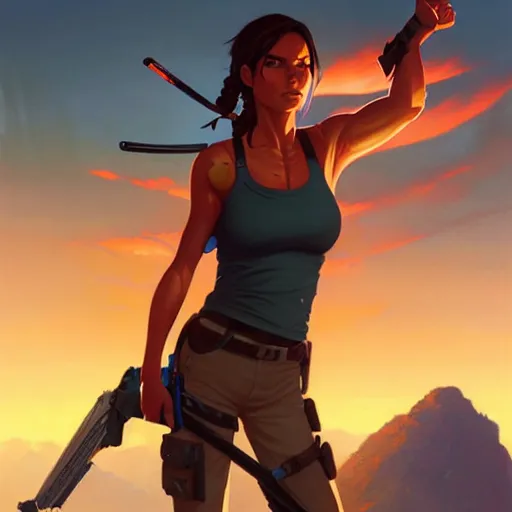 Prompt: super epically depicted color pencil portrait art of lara croft, by stephen bliss, greg rutkowski, loish, rhads, makoto shinkai and lois van baarle, ilya kuvshinov, rossdraws.