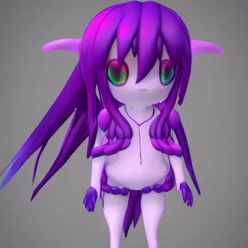 Image similar to cute fumo plush of a cursed fallen angel who forfeited her heart to the dark ones, eldritch tendrils, vray render with chromatic aberration