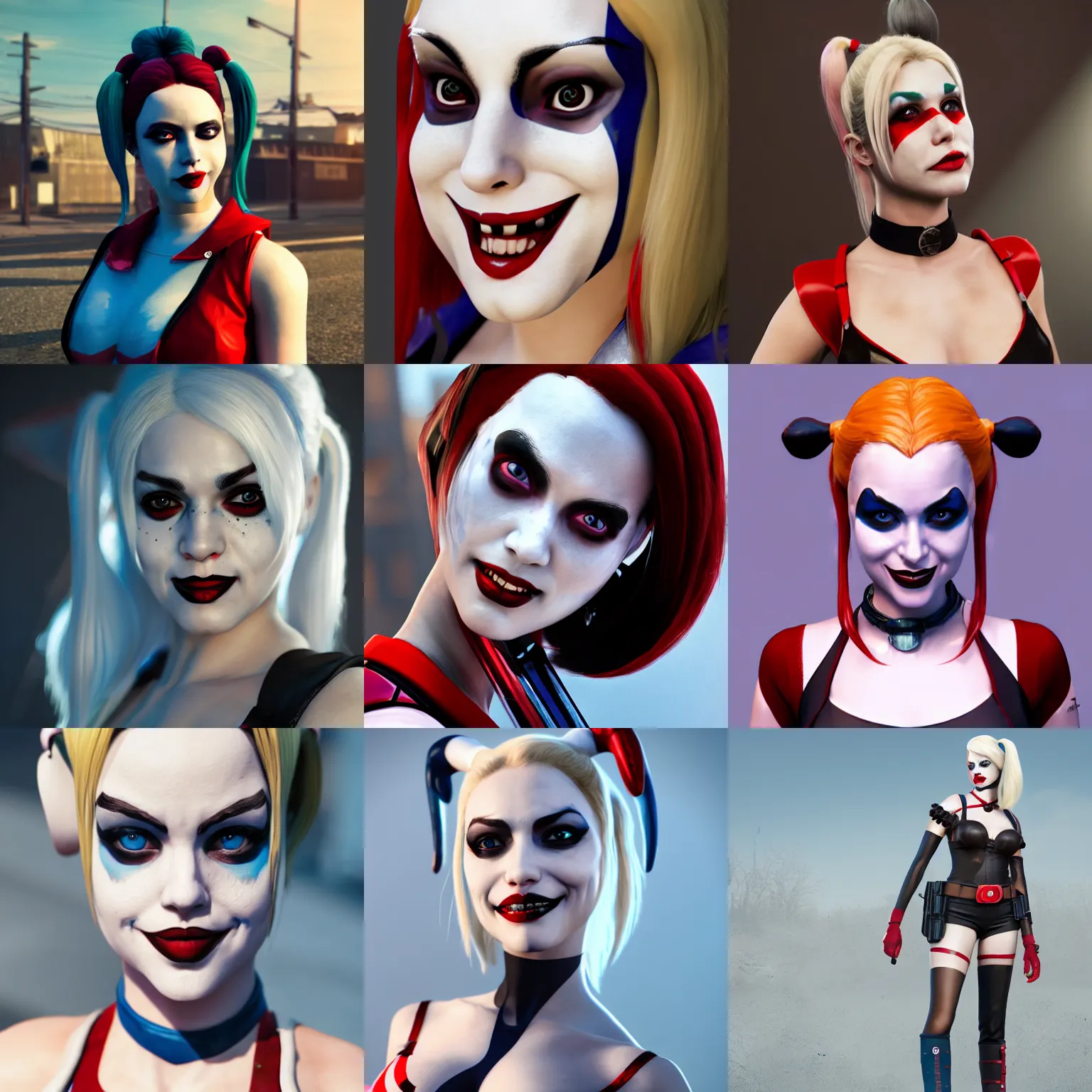 Prompt: cosplay on Harley Quinn on lunar, unreal engine, octane render, 8k, full body, high detail of the face