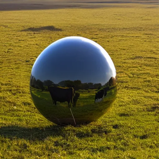 Image similar to a sphere shaped cow in a field