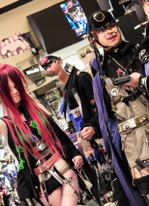 Prompt: hot topic anime convention, military fashion cosplay, camcorder vhs footage