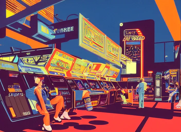 Image similar to arcade,1980s,8K, by syd mead