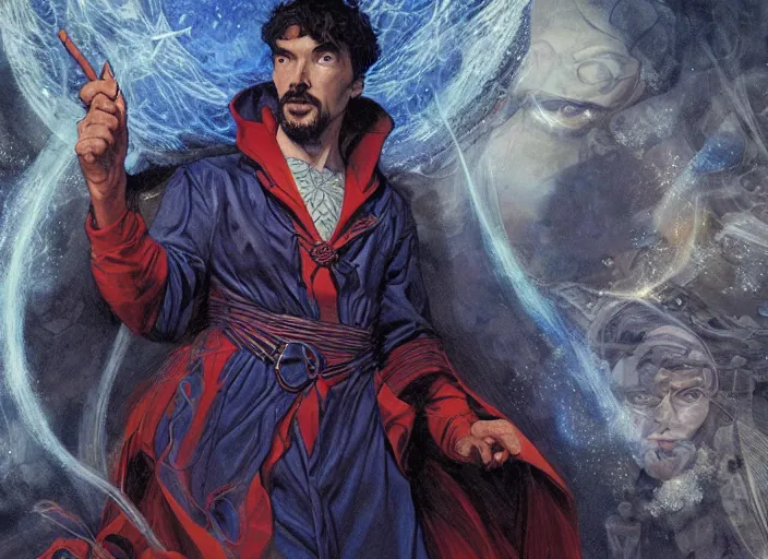 Prompt: a highly detailed heavenly portrait of stephen strange, james gurney, james jean