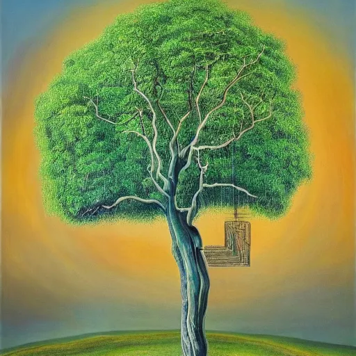 Image similar to Surrealism painting of a tree, masterpiece