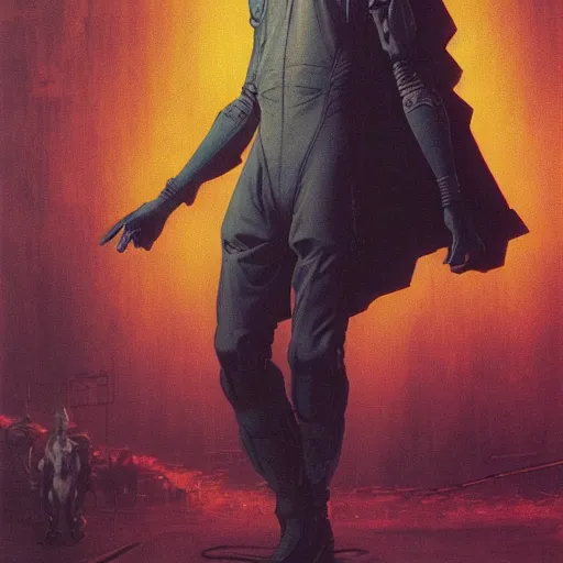 Prompt: full body of cyberpunk computer hacker who served as systems engineer dancer on the neo Tokyo streets of the Mecha Empire city during the Festival of Masks, award-winning realistic sci-fi concept art by Beksinski, Bruegel, Greg Rutkowski, Alphonse Mucha, and Yoshitaka Amano