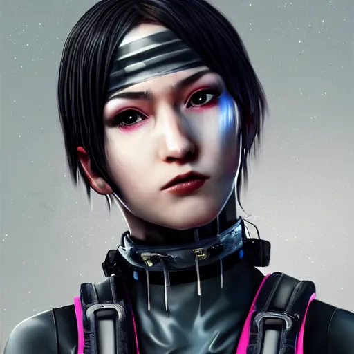 Image similar to detailed realistic female character cyberpunk wearing thick steel collar around neck, realistic, art, beautiful, 4K, collar, choker, collar around neck, punk, artstation, detailed, female, woman, choker, cyberpunk, neon, punk, collar, choker, collar around neck, thick collar, choker around neck, wearing choker, wearing collar,