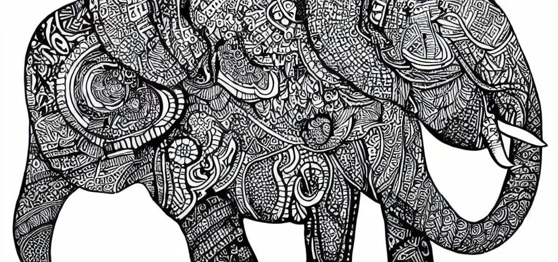 Image similar to elephant, ink illustration, zentangle art, very beautiful masterpiece