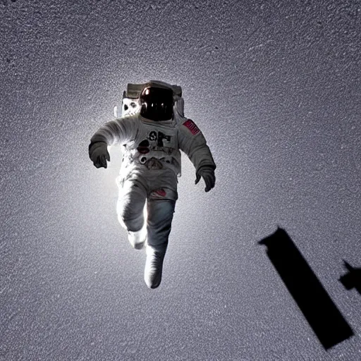 Image similar to photograph of an astronaut against the darkness of space, singular light source from below, full body photo, amazing light and shadow contrast, 8 k