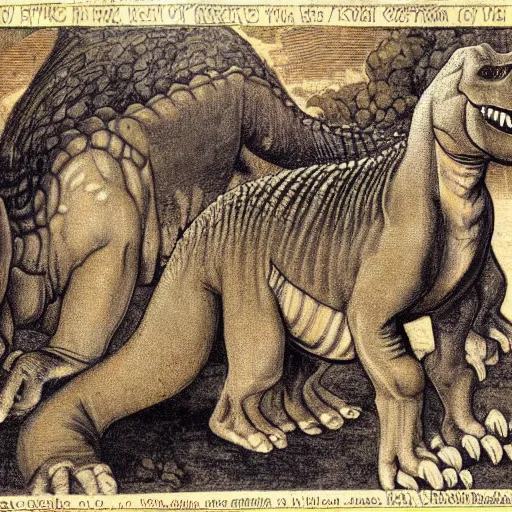 Prompt: dinosaurs by Dante Gabriel Rossetti