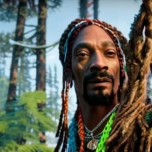 Prompt: film still of Snoop Dogg as Aloy in Horizon Zero Dawn