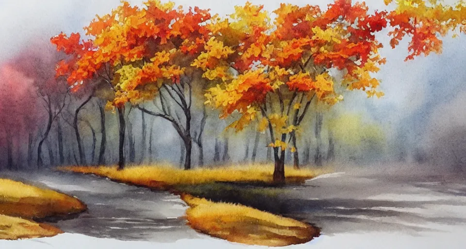 Image similar to autumn watercolor by arti chauhan trending on artstation