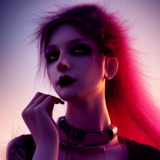 Image similar to photographic portrait of a stunningly beautiful emo goth cyberpunk renaissance female in soft dreamy light at sunset, contemporary fashion shoot, by edward robert hughes, annie leibovitz and steve mccurry, david lazar, jimmy nelsson, breathtaking, 8 k resolution, extremely detailed, beautiful, establishing shot, artistic, hyperrealistic, beautiful face, octane render