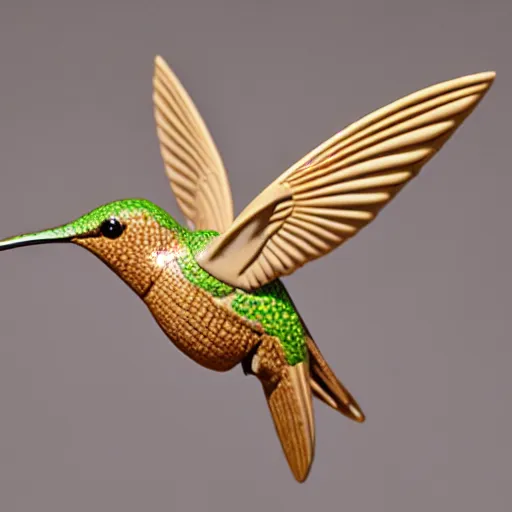 Prompt: intricate hummingbird carved from ivory, bioluminescent, photograph, studio lighting