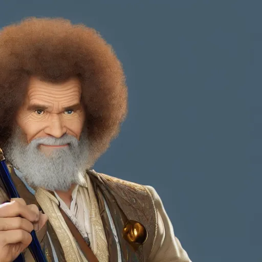 Image similar to an ultra detailed vector image of bob ross dressed as a fantasy bard, d & d, epic fantasy, concept art by alphonse mucha and greg rutkowski, octane render, 8 k, detailed face