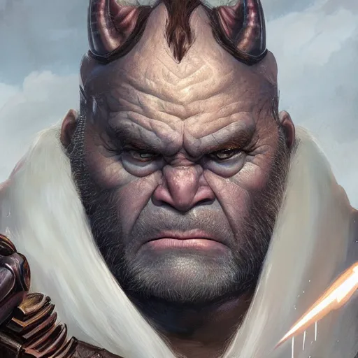 Image similar to portrait of a half - ogre gentleman, cinematic lightning, d & d, fantasy, highly detailed, digital painting, sharp focus, illustration, art by artgerm and greg rutkowski and magali villeneuve