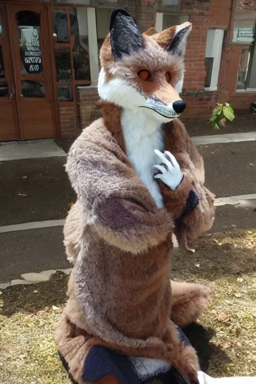 Image similar to an anthropomorphic fox, fursuit!!!!, cosplay