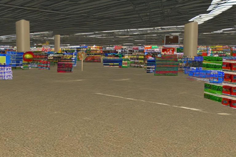 Prompt: flooded walmart , dreamcast screenshot, shenmue,