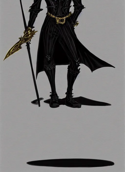 Image similar to DND character art, skeletal male figure, wearing a deep black suit!!! and tie and top hat, holding a gold! cane!. blue!!! flames!!