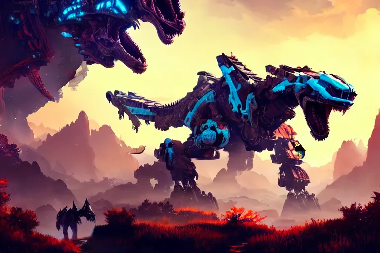 Image similar to dragon machine mecanical creature robot of horizon forbidden west horizon zero dawn bioluminiscence global illumination ray tracing hdr fanart arstation by ian pesty and alena aenami artworks in 4 k