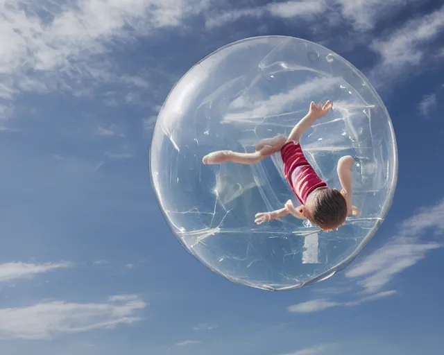 Image similar to boy floating gently down from the sky in a plastic wrapped bubble. aerial footage.