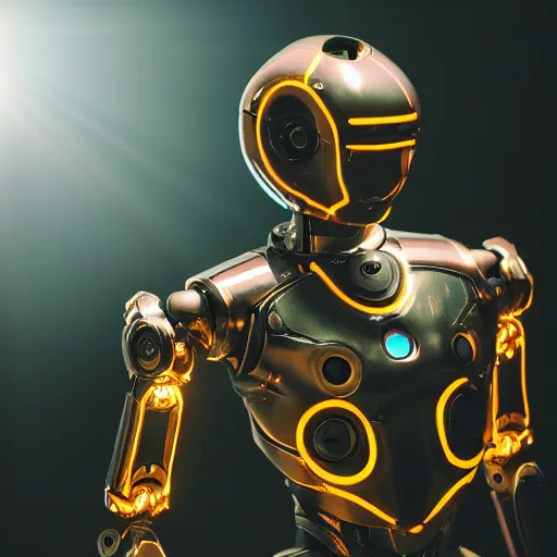 Prompt: cinematic still of a humanoid robot, cinematic lighting, superb resolution