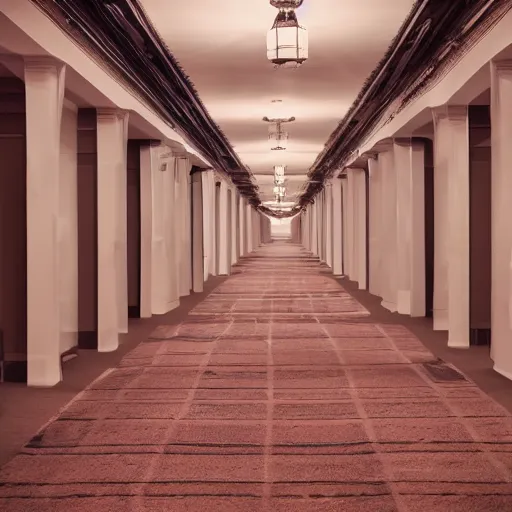 Prompt: a stanley kubrick hallway